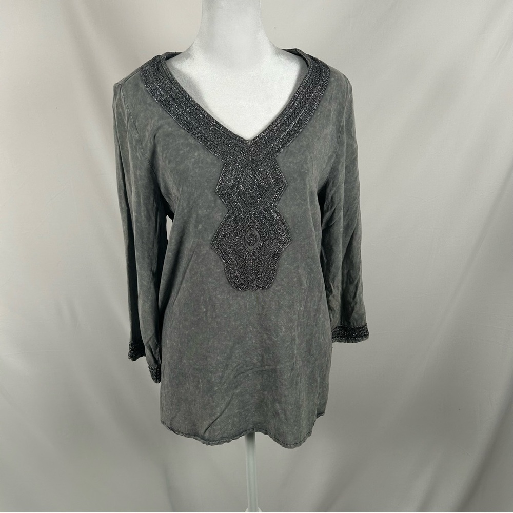 Luna Moon Grey Metallic 3/4 Sleeve Tunic Size Small